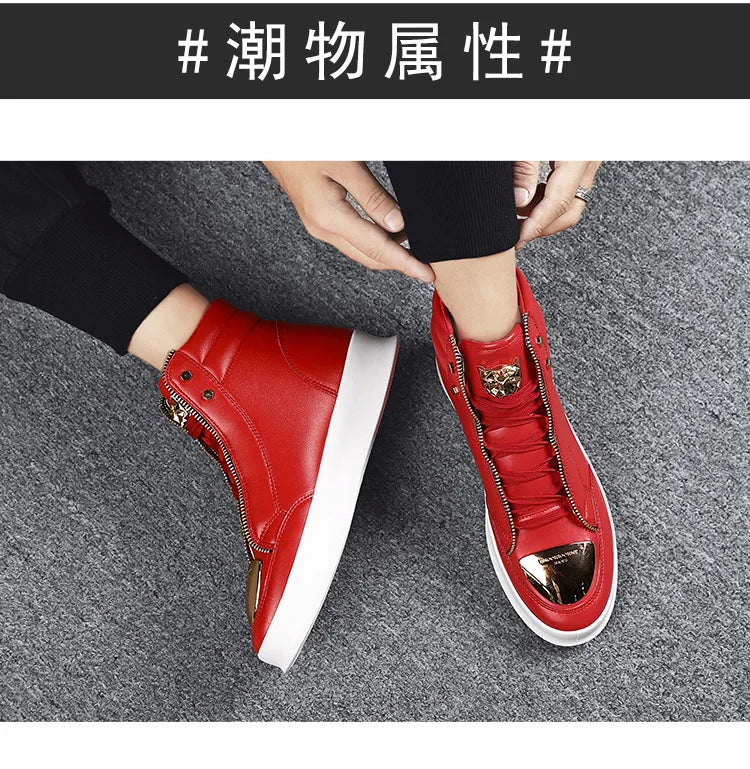 Hot Sale White High Top Sneakers Men Leather Casual Sneakers Fashion Zipper Design Ankle Boots Men Rock Street Hip Hop Shoes Men