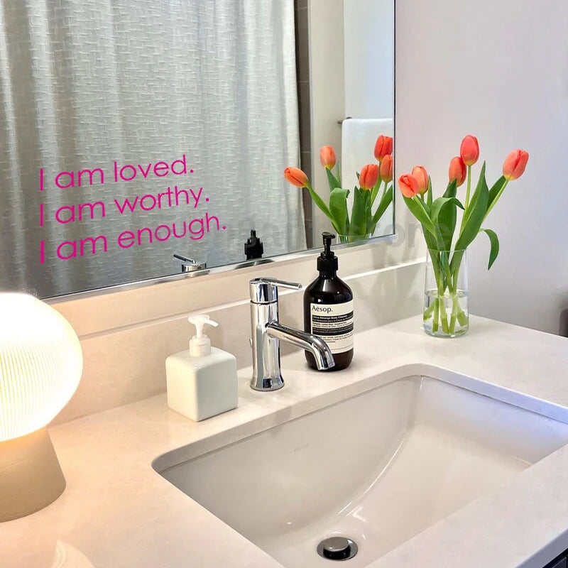 I Am Loved Worthy Enough Mirror Vinyl Sticker Bathroom Mirror Decals DIY Removable Affirmation Mirror Decal Decoration