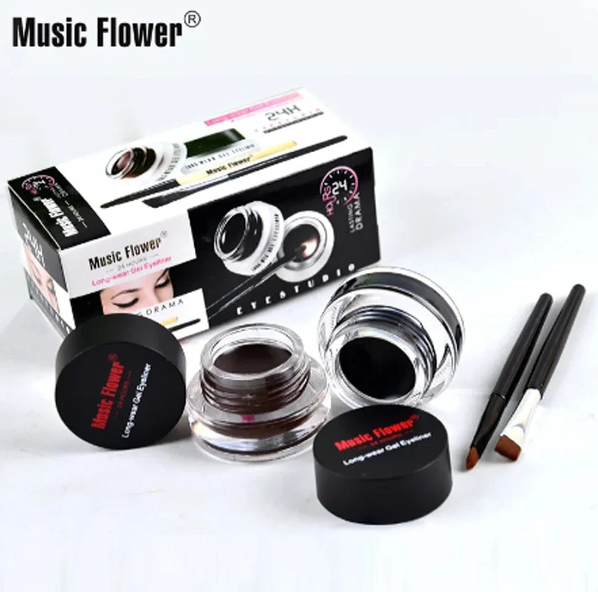 2pcs\lot Top Quality Brand Cosmetics 2 in 1 Black And Brown Waterproof Eyeliner Gel With Brush Makeup Eye Liner Beauty Tool