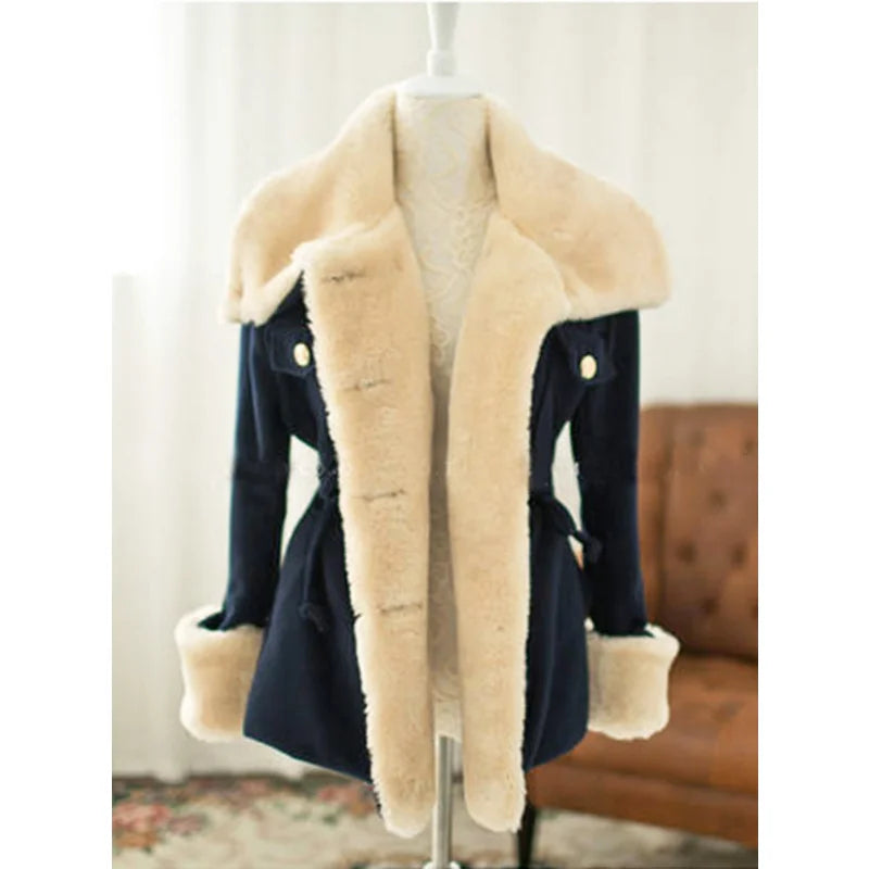 Thick Jackets for Women Casual Solid Slim Double Breasted College Wind Female Cotton Winter Women Warm Turn-down Collar Coat