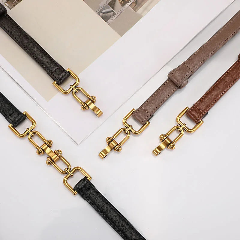 Korean Genuine Leather Belts for Women Slim Waist Belt Patent Leather with Gold Buckle for Dress Adjustable Woman Luxury Belt