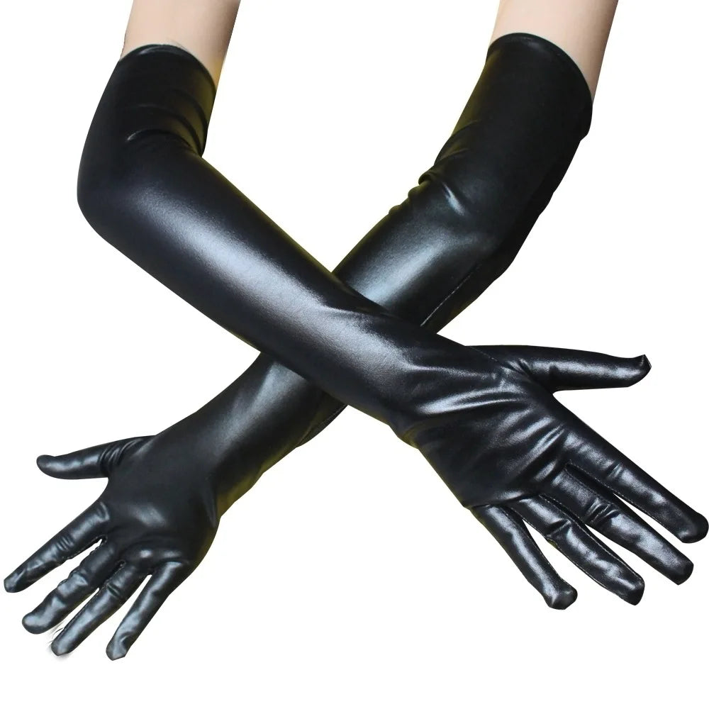 2 Colors New Faux Long Leather Gloves