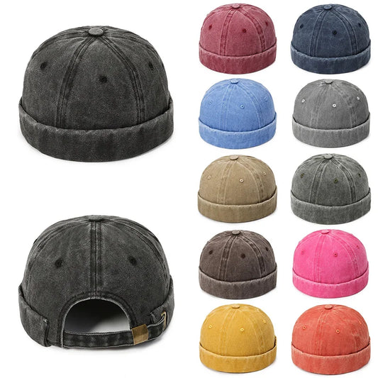 Brimless Skullies Cap Beanie Hat Men's Solid Color Street Portable Docker Hats Melon Skin Cap Hip Hop Vintage Caps