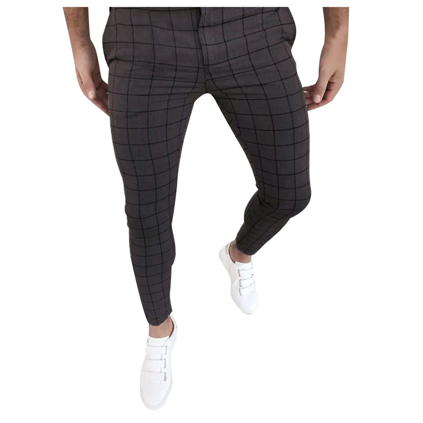 Mens Four Seasons Fashion Casual Plaid Printed Pocket Zipper Button Feet Pants Suit Pants Running Workout Jogging Long Pants