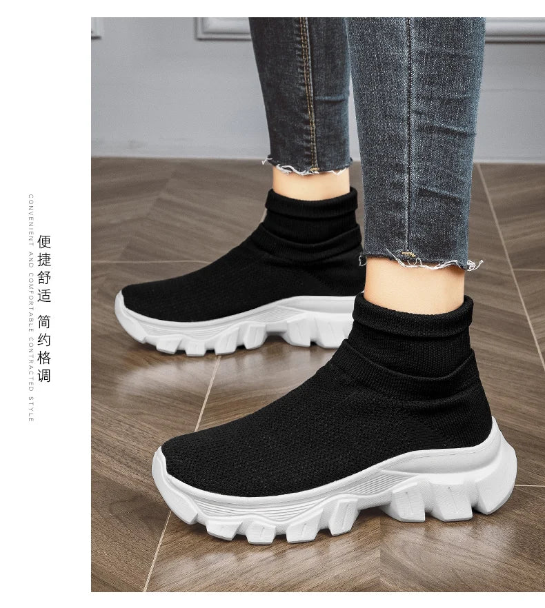 Ultralight Running Shoes 45 Size Mens Sock Trainers Fashion Breathable Sock Sneakers Woman High top Sport Sneaker Platform Shoes