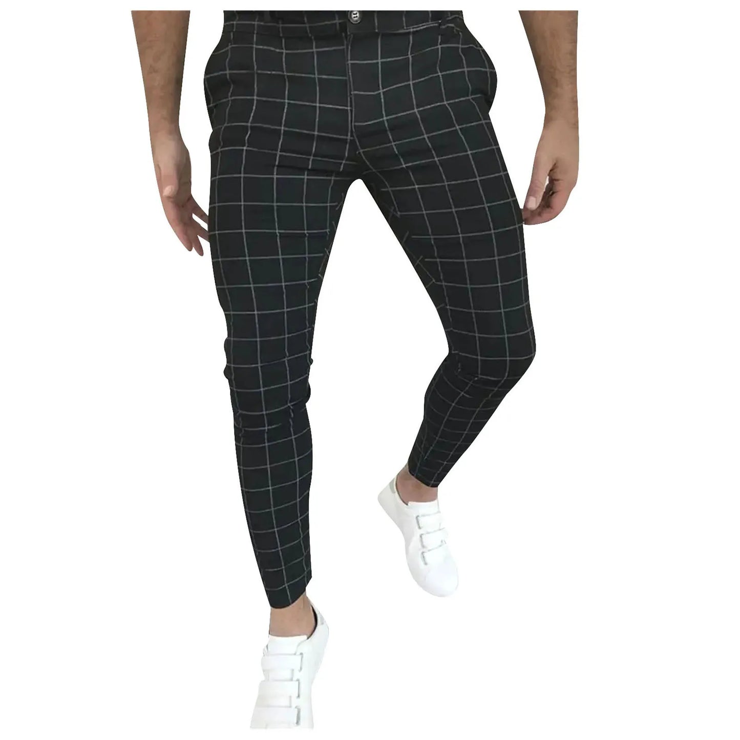 Mens Four Seasons Fashion Casual Plaid Printed Pocket Zipper Button Feet Pants Suit Pants Running Workout Jogging Long Pants