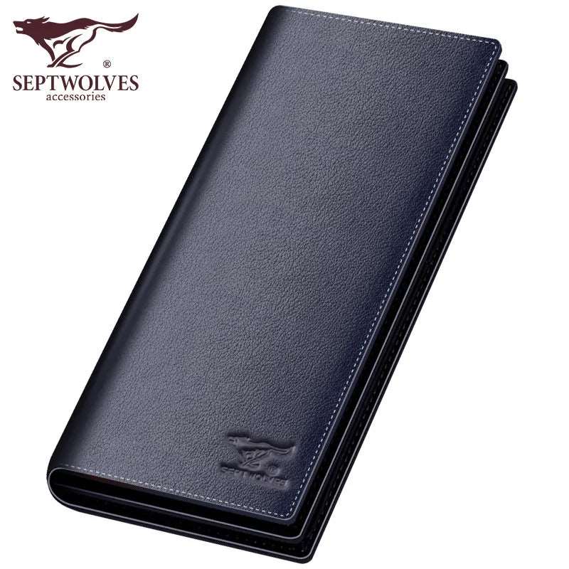 Septwolves Fashion Brand Men Wallets Genuine Leather Long Business Male Slim Bifold Wallet Card Holder