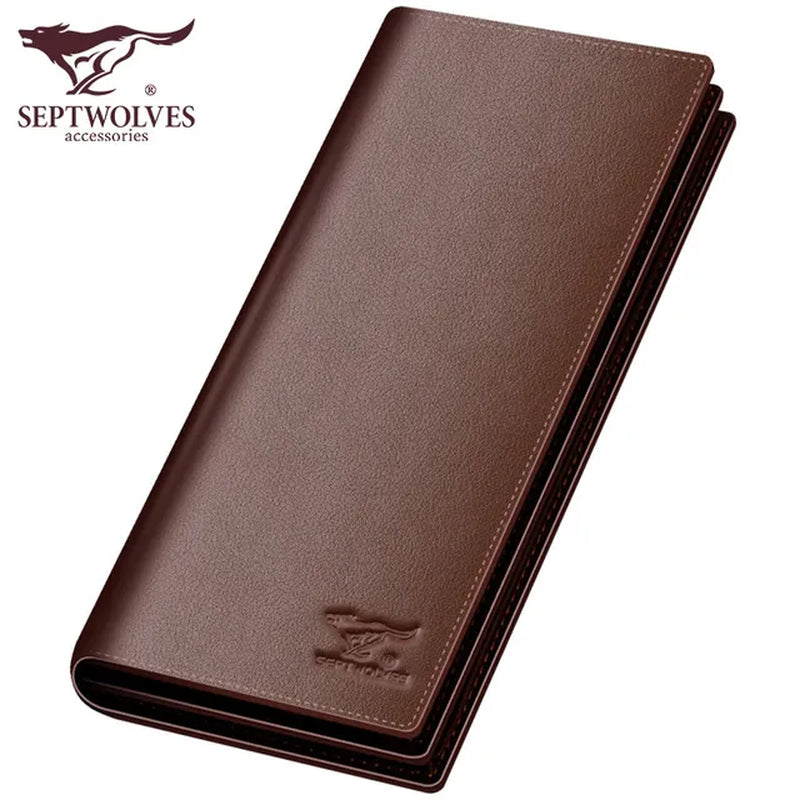 Septwolves Fashion Brand Men Wallets Genuine Leather Long Business Male Slim Bifold Wallet Card Holder