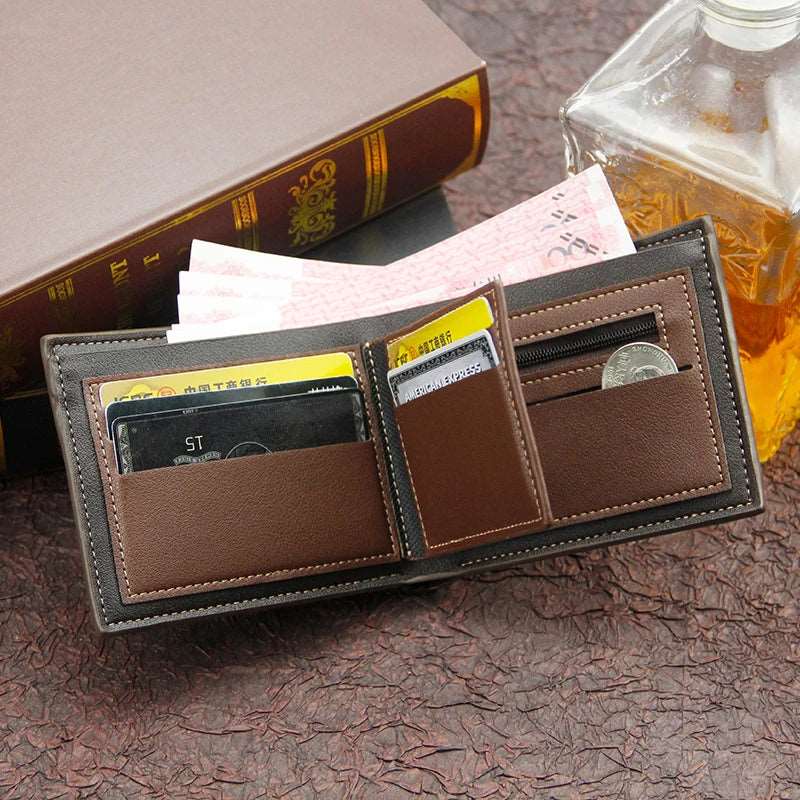 New Hot Stamping Men'S Wallet Vintage Frosted Leather Wallets Large Capacity Multiple Card Slots Purse Coin Credit Card Bag