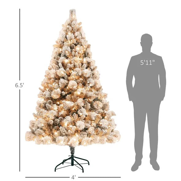 HOMCOM 6.5 Ft Pre-Lit Artificial Christmas Tree With Lights